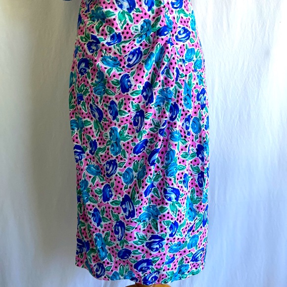Vintage 1980s Pink Polka Dot Floral Cocktail Dress Sz 10 - Picture 6 of 12